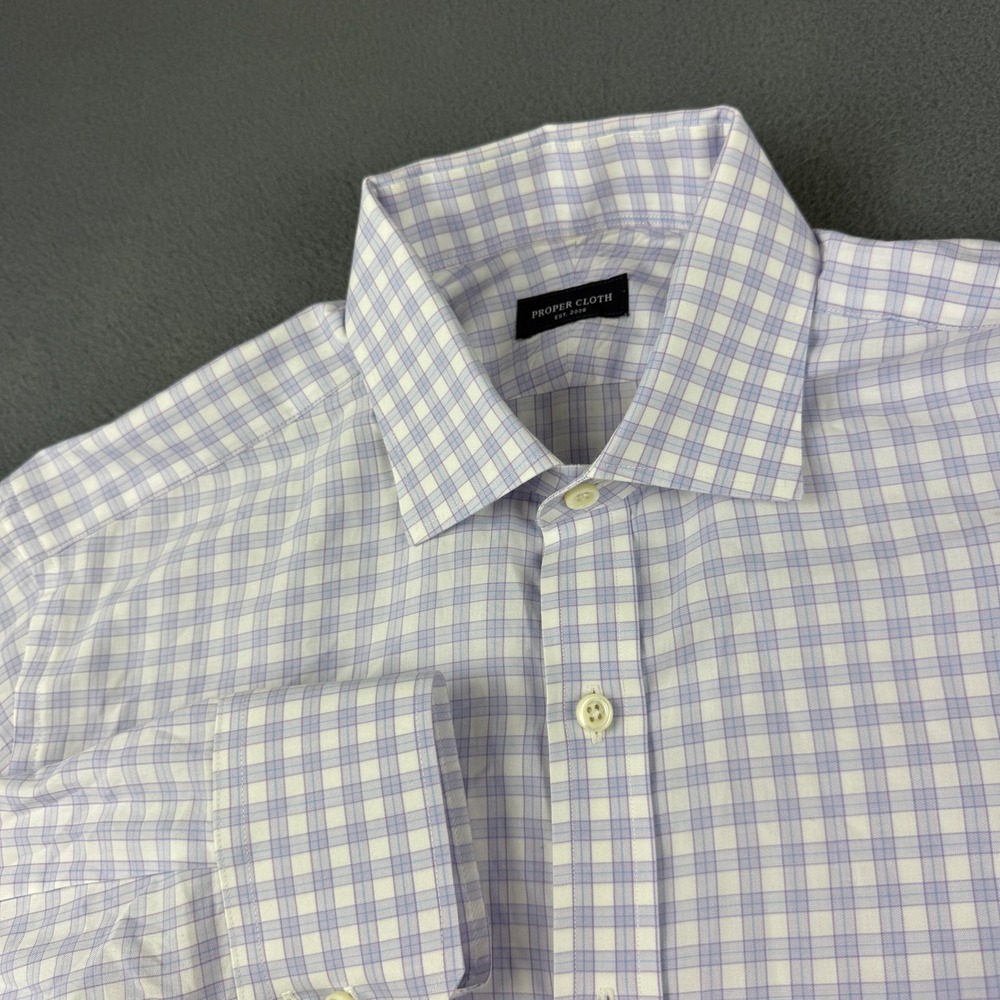 Proper Cloth Shirt Men's 16 33 Lavender Light Blue Como Check Cotton Button Up